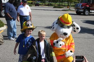 Sparky the fire dog teaching kids fire safety